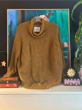 Angel of the North Chunky Knit Turtleneck Sweater Brown Oversized Women L